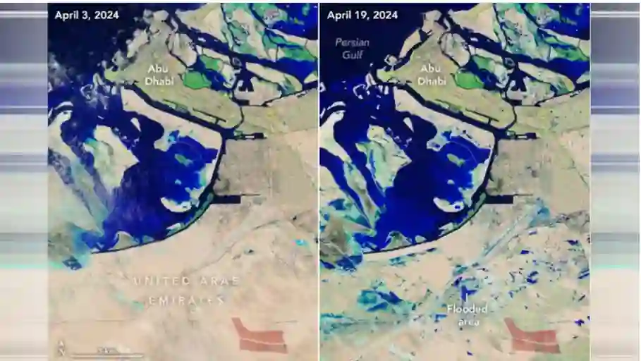مشاهد من ناسا تكشف ما فعلته الأمطار والسيول في دبي وأبو ظبي